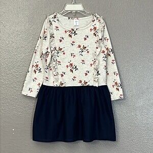 Baby Gap Ruffle Long Sleeve Fall Dress Cream Floral Navy Blue 4 yrs